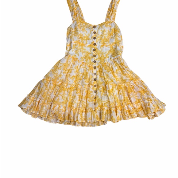 Free People Dance On The Blacktop Yellow Floral Print Tiered Ruffle Mini Dress - Picture 8 of 15